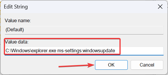 valore dati per creare collegamento alle impostazioni windows 11