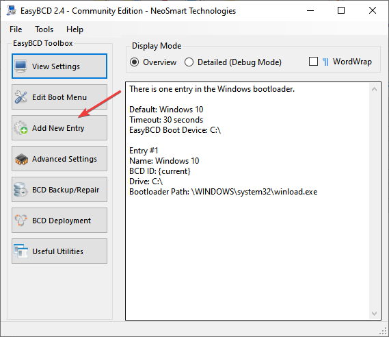 add new entry Windows on New SSD Without USB