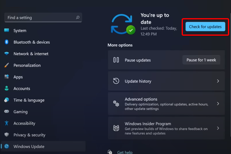 windows update check for updates