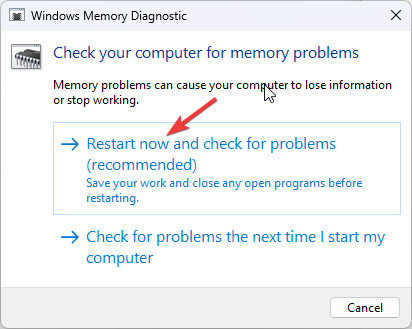 ferramenta de diagnóstico de memória 3 - Reiniciar agora e verificar se há problemas, então seu computador será reiniciado.