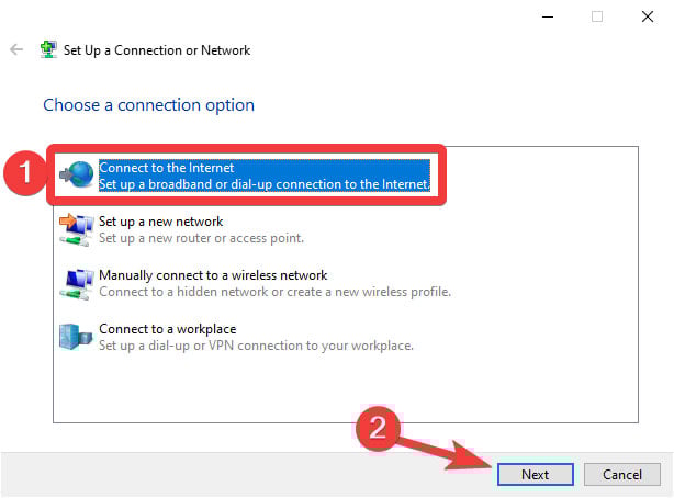 sélectionner se connecter à internet
