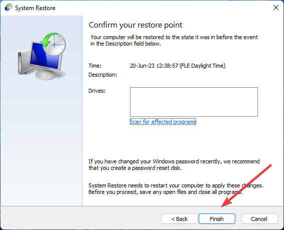 finish system restore