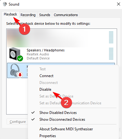 disabilita dispositivo audio