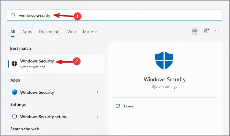 resultados de búsqueda de seguridad de windows 11