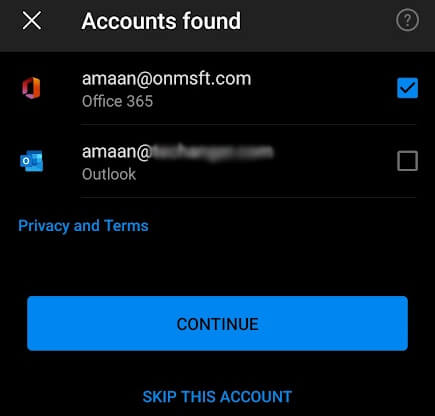 Imposta email su Outlook per Android