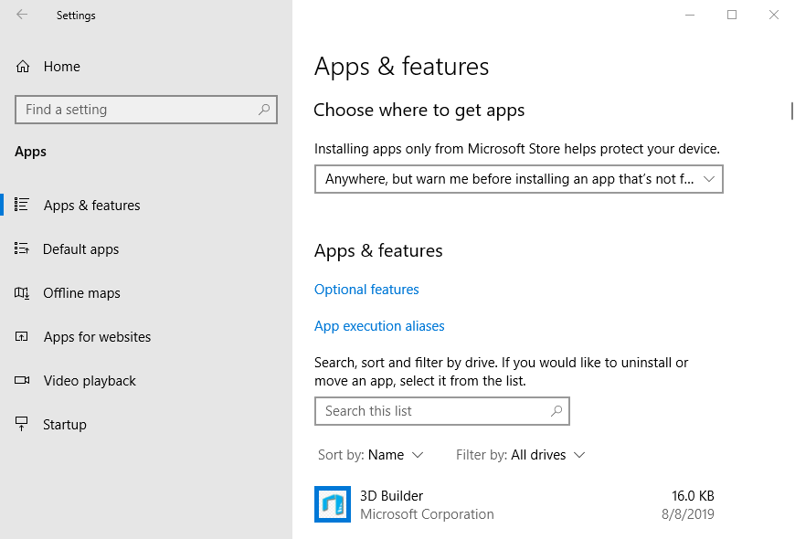 앱 및 기능 탭 0x803fb005 microsoft store