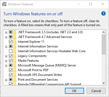 Windows 기능 창 Power BI가 시작되지 않음