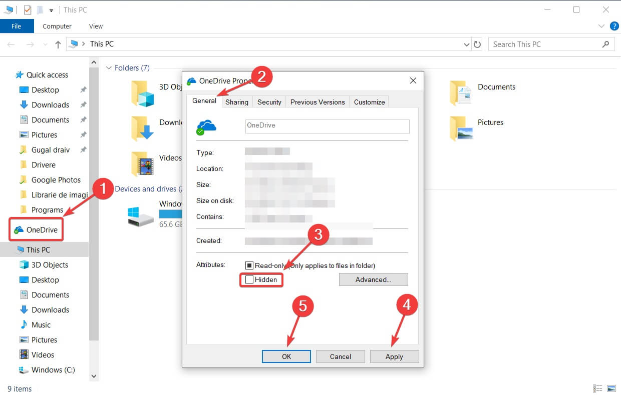 ocultar pop-ups do onedrive no windows 10