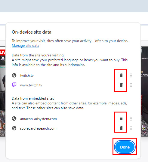 On-device site data