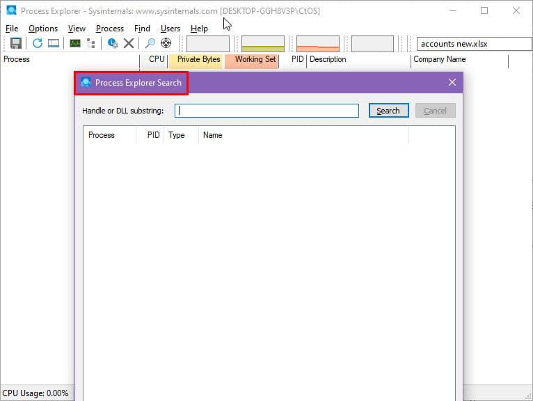 Process Explorer Search