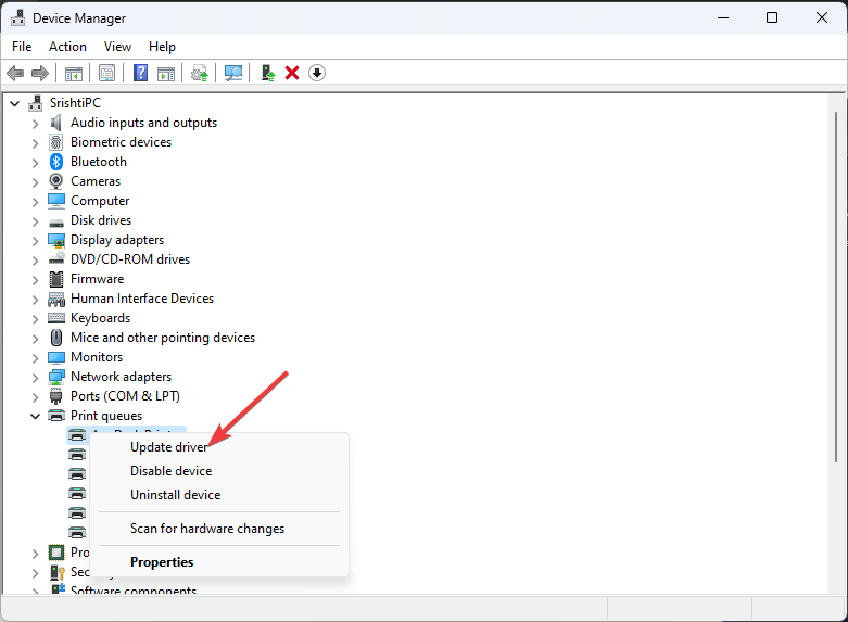 Update drivers Print queues -event id 7031