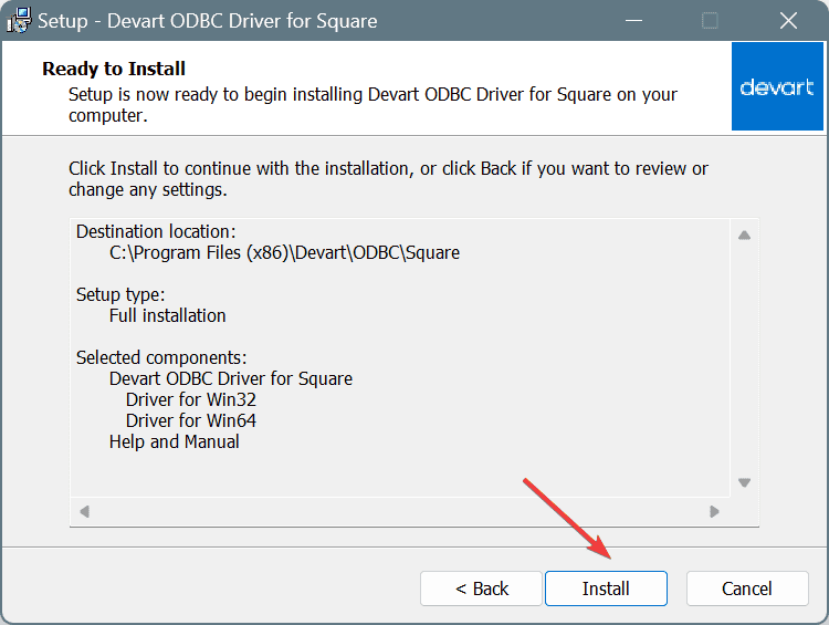 télécharger et installer le pilote odbc square pour windows 10
