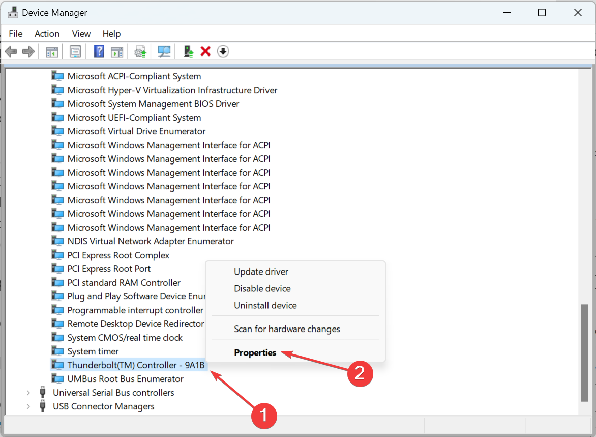 device propererties menu device manager