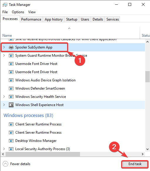 spooler app end task Windows 10 cursor loading circle