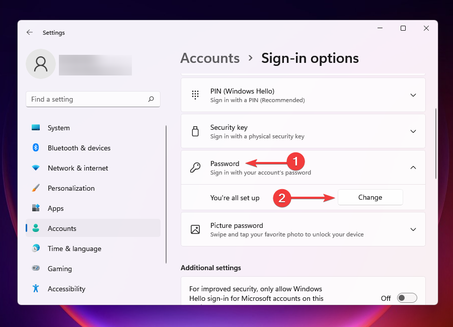 Изменить пароль в Windows 11