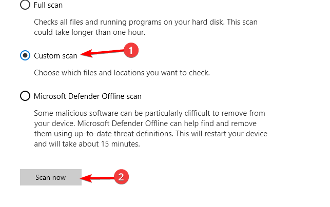 custom scan windows security