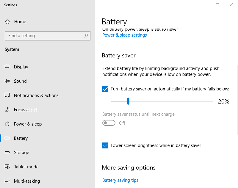L'option Activer automatiquement le mode économie d'énergie ce pc est en mode économie d'énergie