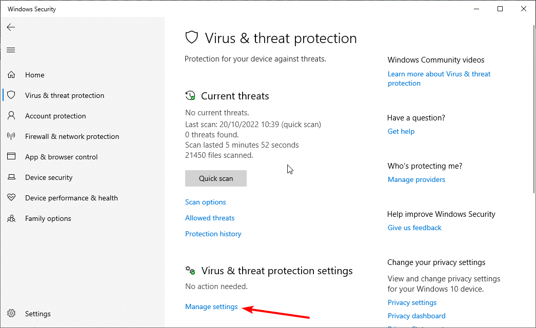 manage settings