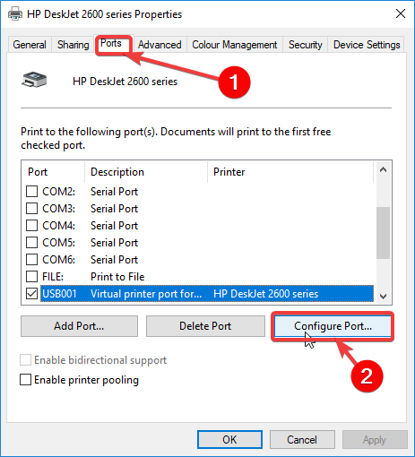 configura porta come risolvere la stampante dopo l'interruzione di corrente