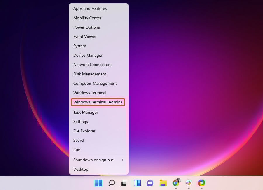 Sélectionner le terminal Windows (Admin)