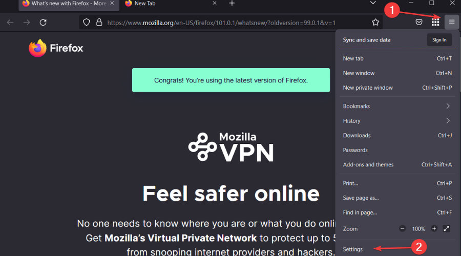paramètres firefox