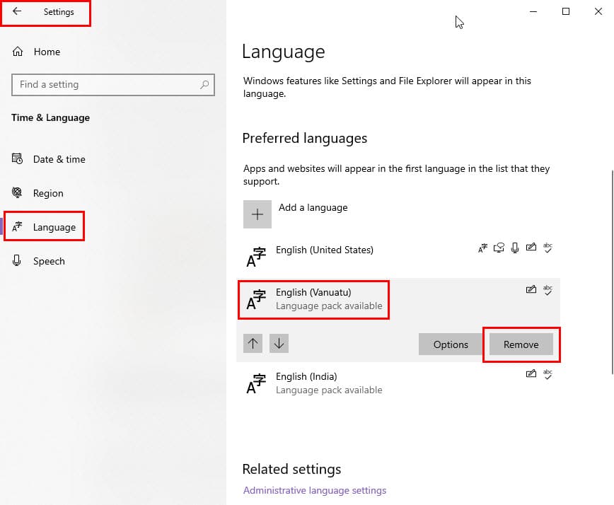 remove language