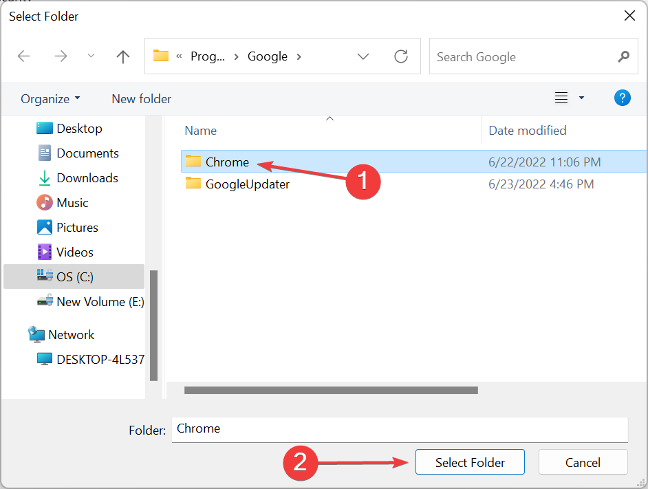 Chrome-Ordner auswählen