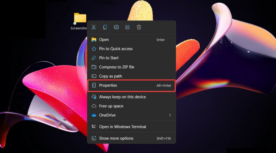 right click on folder properties