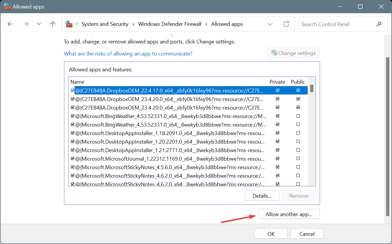 eine andere app windows firewall zulassen