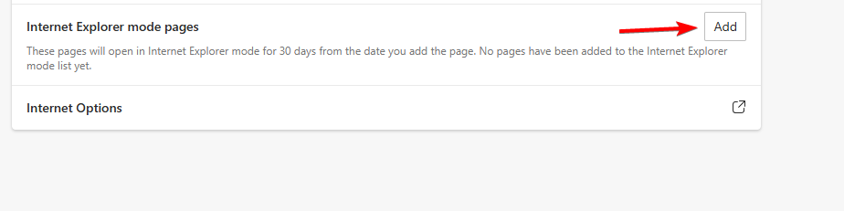 bouton ajouter des pages en mode Internet Explorer