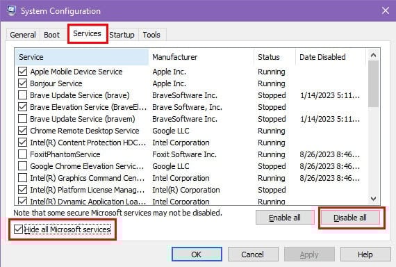Ocultar todos os serviços da Microsoft