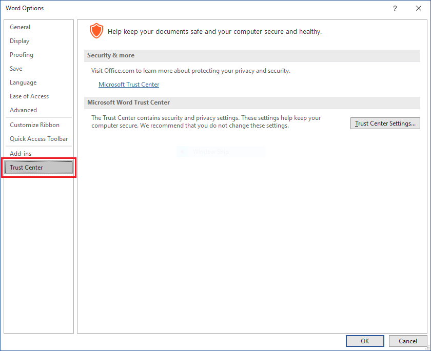 word-can't-do-this-because-a-dialog-box-is-open-trust-center