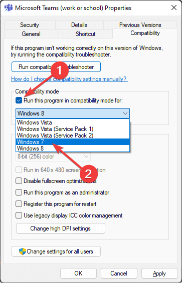 habilitando modo de compatibilidade microsoft teams