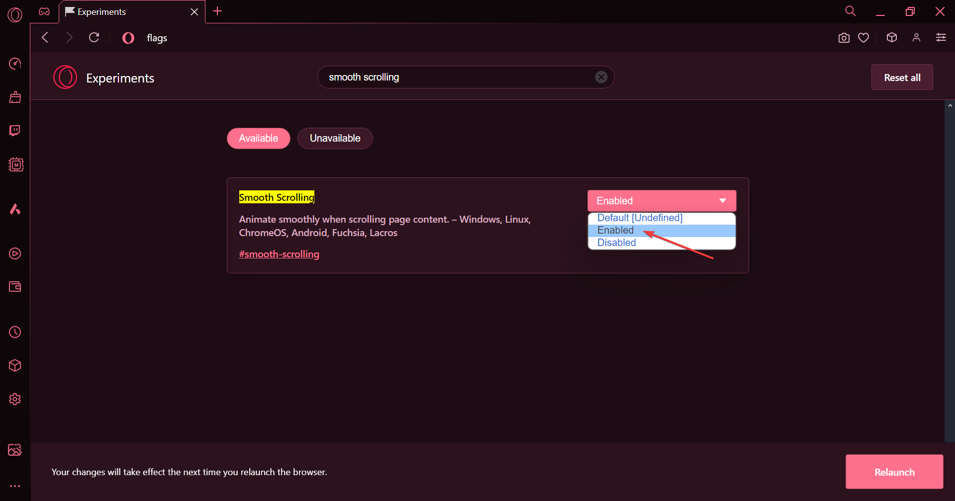 enable Smooth Scrolling in Opera GX