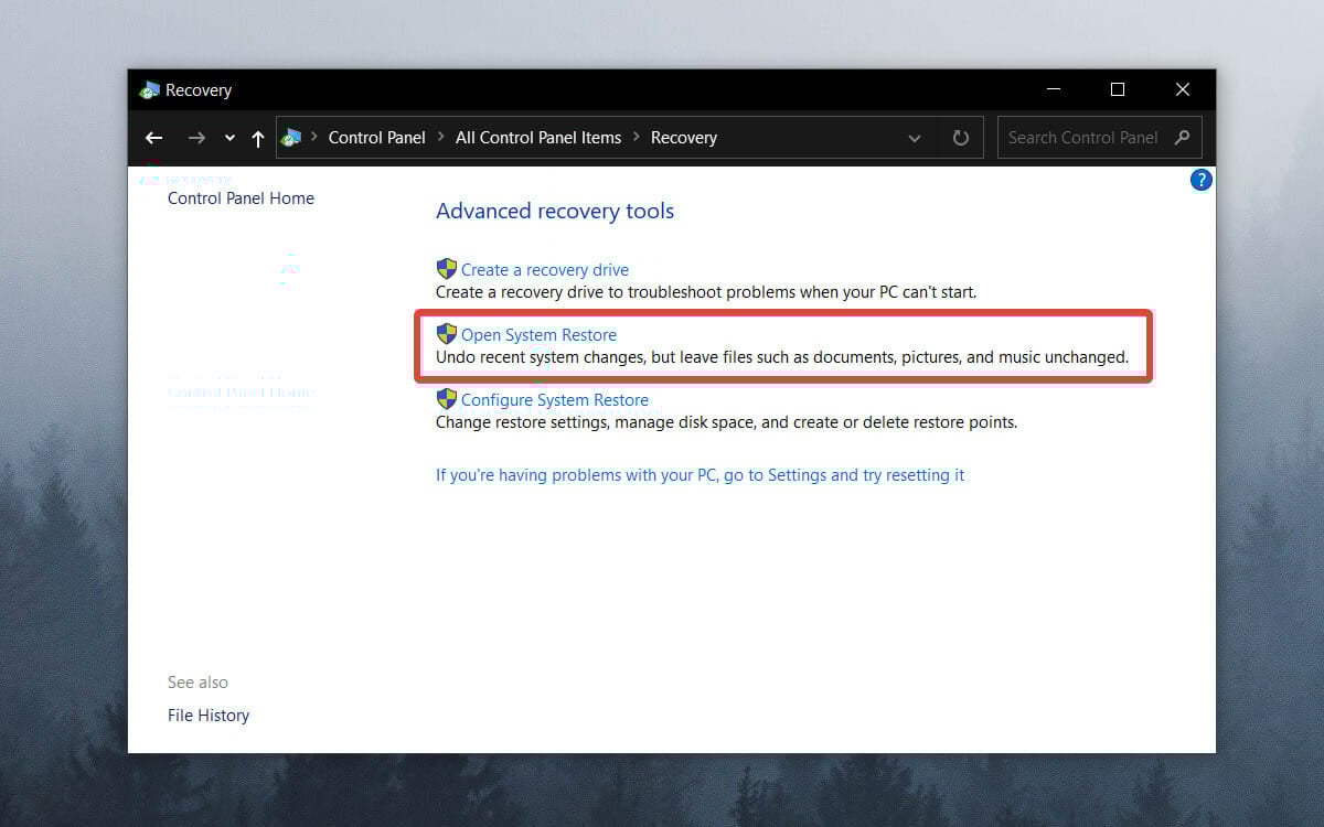 open system restore
