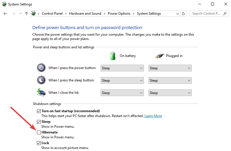 Hibernação menu iniciar windows 10