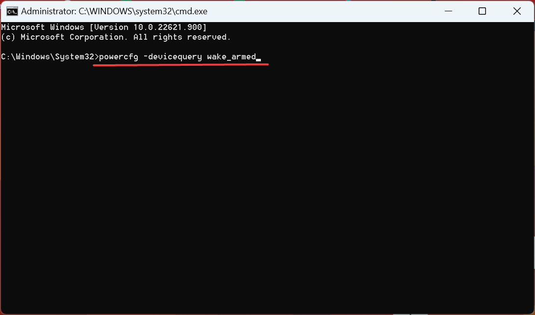 powercfg -devicequery wake_armed command in Command Prompt