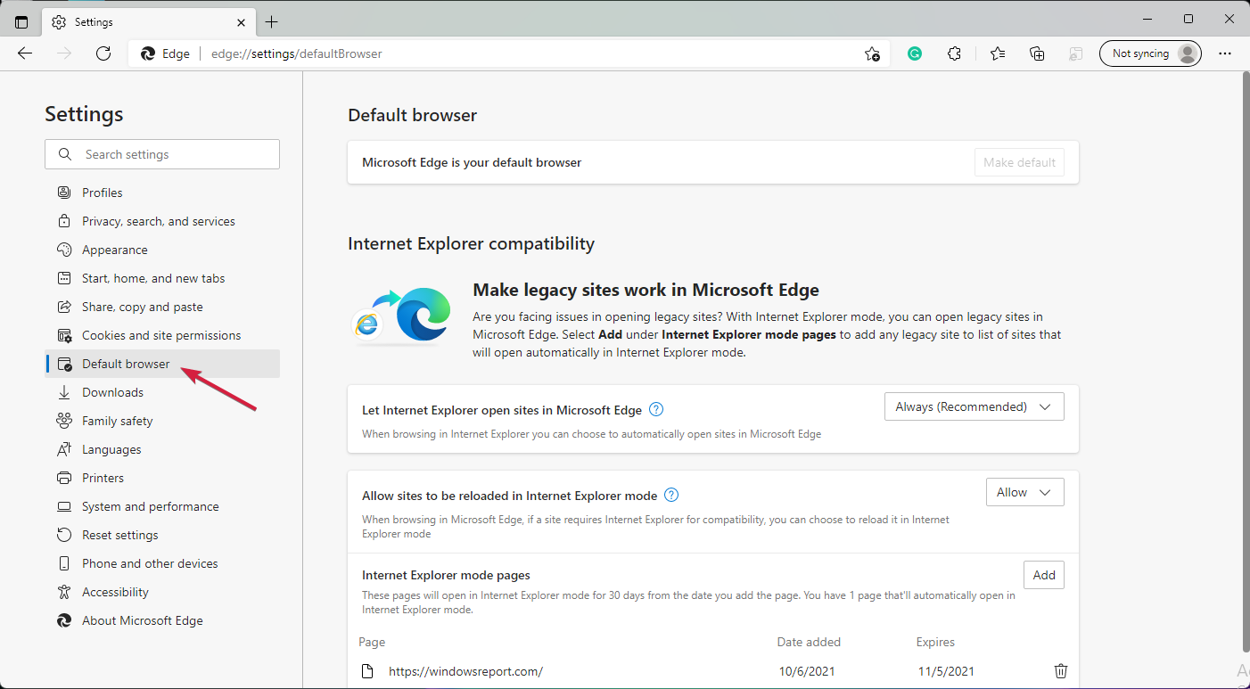 Edge Standardbrowser-Einstellungen