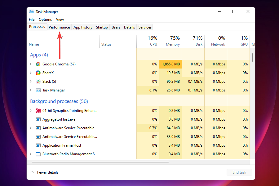 Scheda rete nel Task Manager