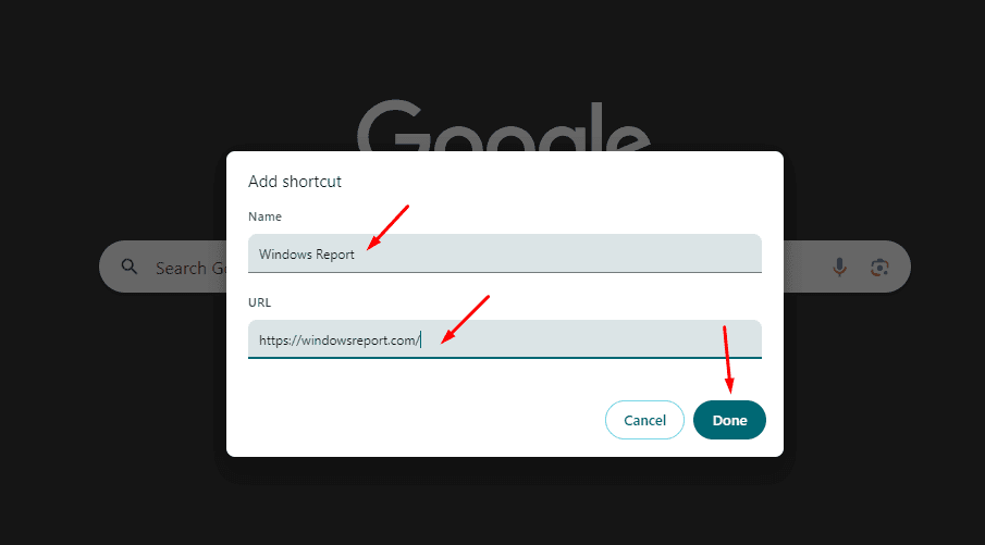 Namen und URL hinzufügen