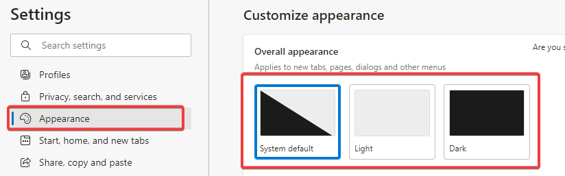 options Internet dans Edge