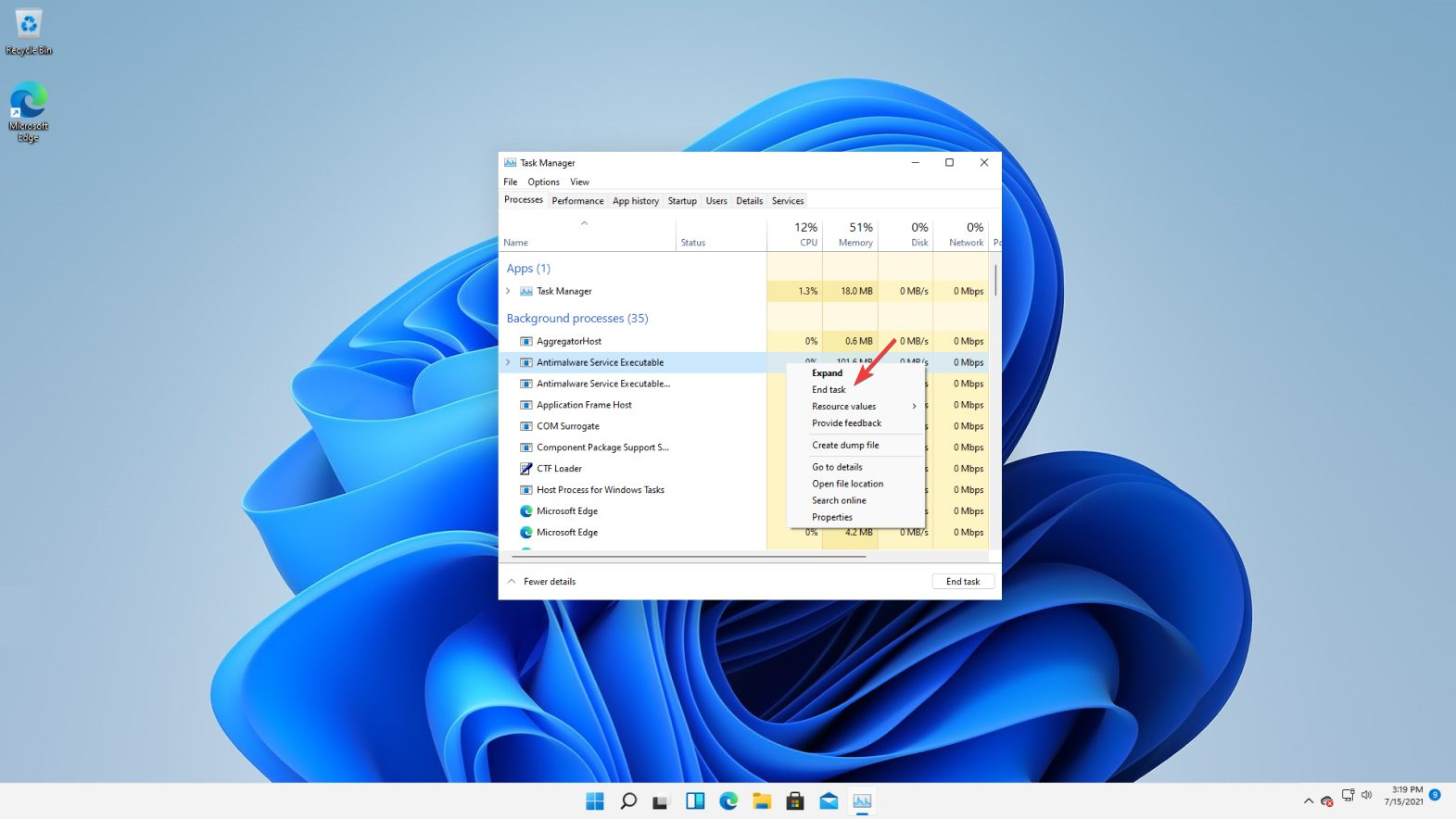 end-task high ram usage windows 11
