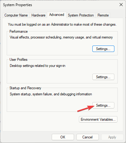 Inicialização e Recuperação, então Configurações