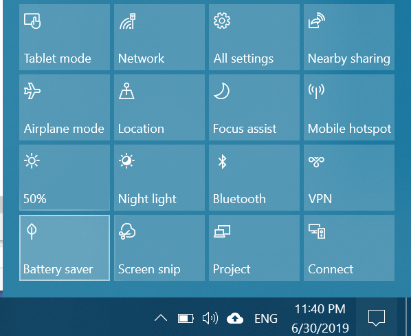Отключить сохранение батареи в Windows 10