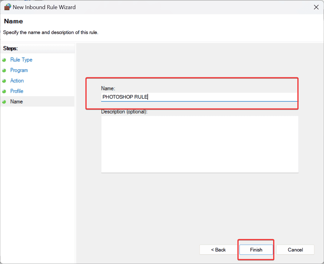 Adobe Photoshop-Regel in den Firewall-Einstellungen speichern