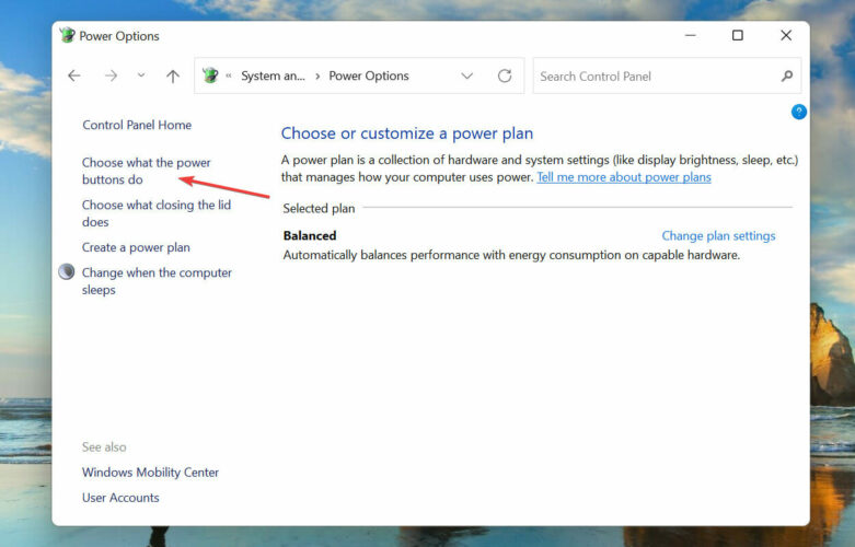 Choisir ce que font les boutons d'alimentation pour désactiver le démarrage rapide sous Windows 11