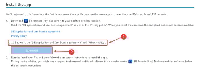 cochez la case puis appuyez sur le bouton de téléchargement pour ps remote play