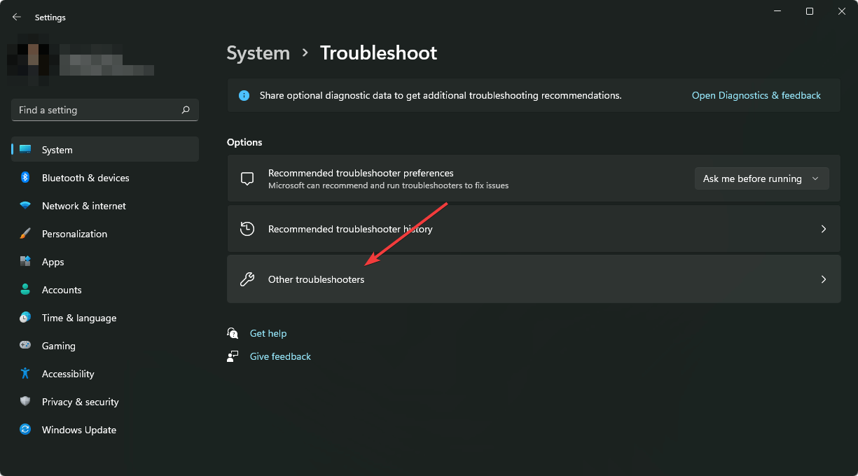 clicando em outras soluções de problemas nas configurações do windows 11