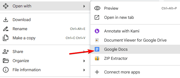 ouvrir avec google docs