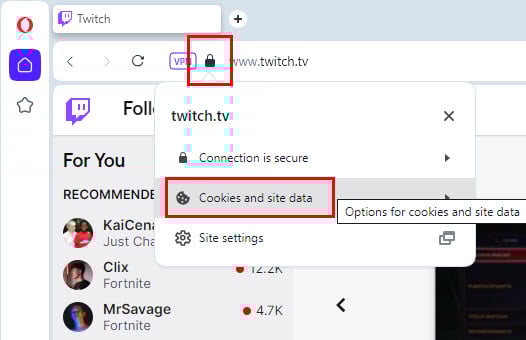 Cookies and site data